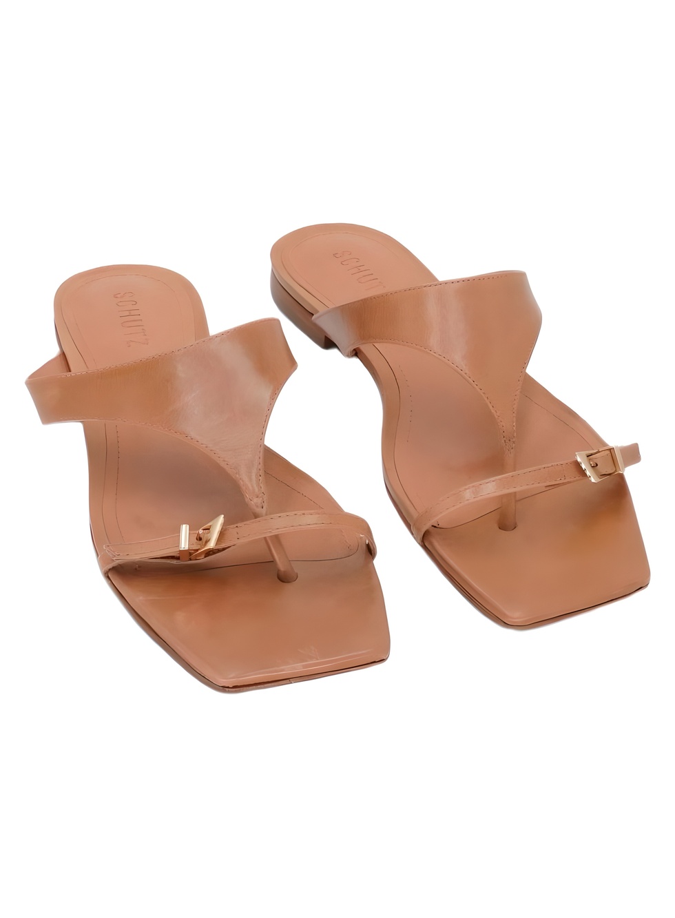 Schutz Womens Tana Flat Square Toe Thong Buckle Sandals Earth Clay Size 10B